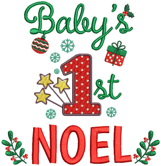 Baby's 1st NOEL Birthday Christmas Filled Machine Embroidery Design Digitized Pattern
