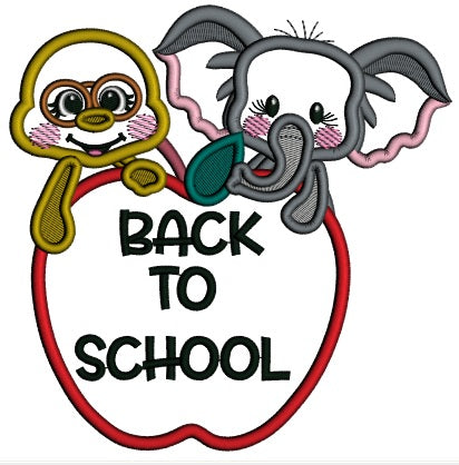 Back To School Elephant and Turtle Applique Machine Embroidery Design Digitized Pattern