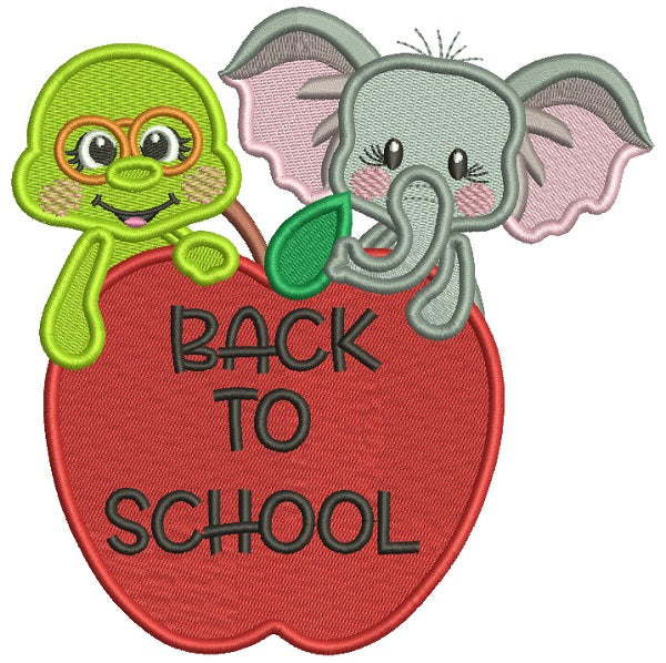 Back To School Elephant and Turtle Filled Machine Embroidery Design Digitized Pattern
