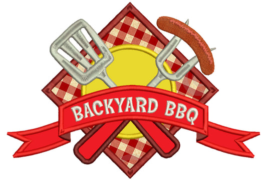 Backyard BBQ Food With Fork and Sausage Applique Machine Embroidery Digitized Design Pattern