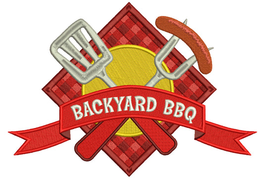 Backyard BBQ Food With Fork and Sausage Filled Machine Embroidery Digitized Design Pattern