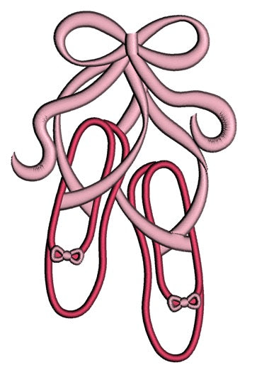 Ballet Shoes Applique with ribbons Machine Embroidery Digitized Design Pattern