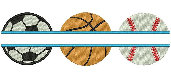 Baseball Basketball and Soccer Ball Split Sports Filled Machine Embroidery Digitized Design Pattern
