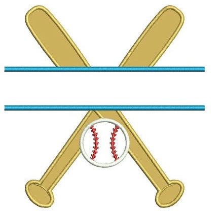 Baseball Bats Split Crossed with a baseball Design Machine Embroidery Digitized Applique Pattern - Instant Download - 4x4 , 5x7, 6x10