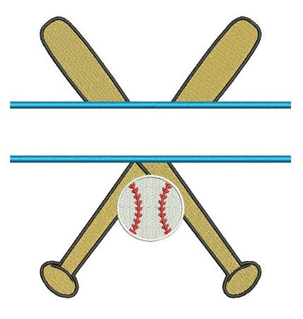 Baseball Bats Split Crossed with a baseball Design Machine Embroidery Digitized Filled Pattern - Instant Download - 4x4 , 5x7, 6x10