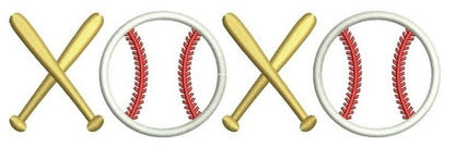 Baseball Bats and ball XOXO Applique Machine Embroidery Digitized Design Pattern - Instant Download - 4x4 , 5x7, 6x10