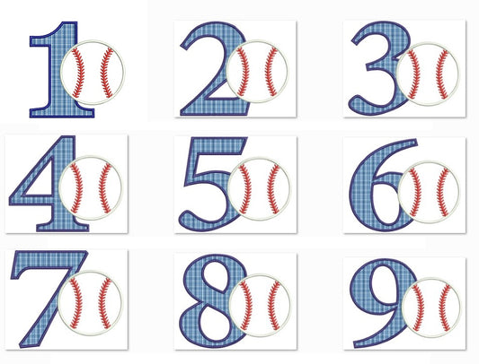 Baseball Birthday Number Set 1-9 Sports Applique Machine Embroidery Digitized Design Pattern