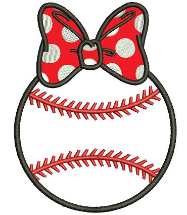 Baseball Girl With a Bow Applique Machine Embroidery Digitized Design Pattern