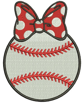 Baseball Girl With a Bow Filled Machine Embroidery Digitized Design Pattern