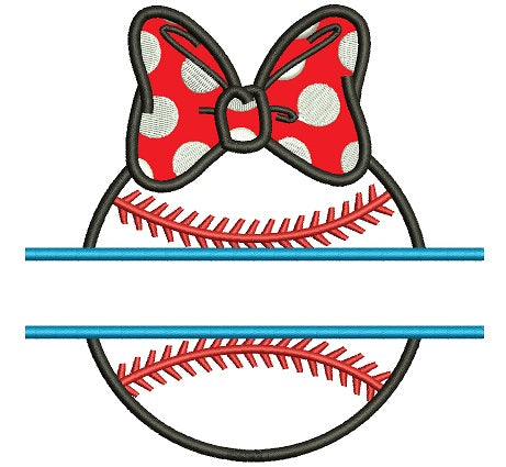 Baseball Girl With a Bow Split Applique Machine Embroidery Digitized Design Pattern