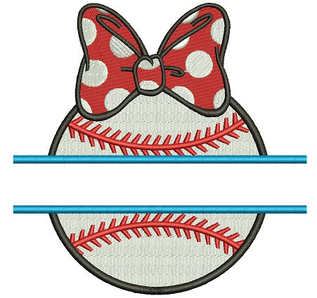 Baseball Girl With a Bow Split Filled Machine Embroidery Digitized Design Pattern