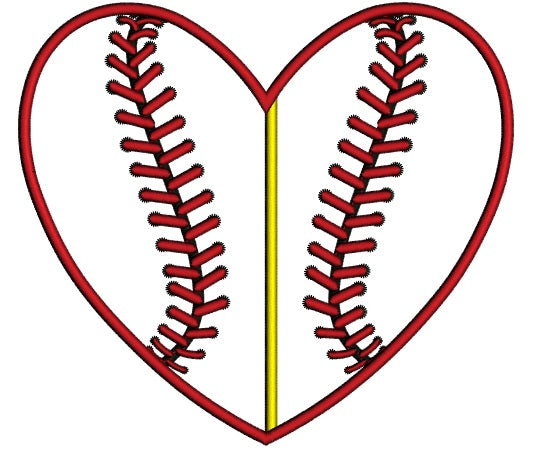 Baseball Heart Divided by line Applique Machine Embroidery Digitized Design Pattern