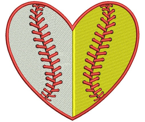 Baseball Heart Divided by line Filled Machine Embroidery Digitized Design Pattern