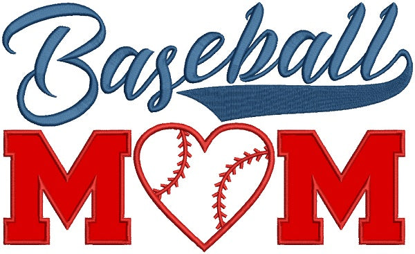 Baseball Mom With a Heart Sports Applique Machine Embroidery Design Digitized Pattern