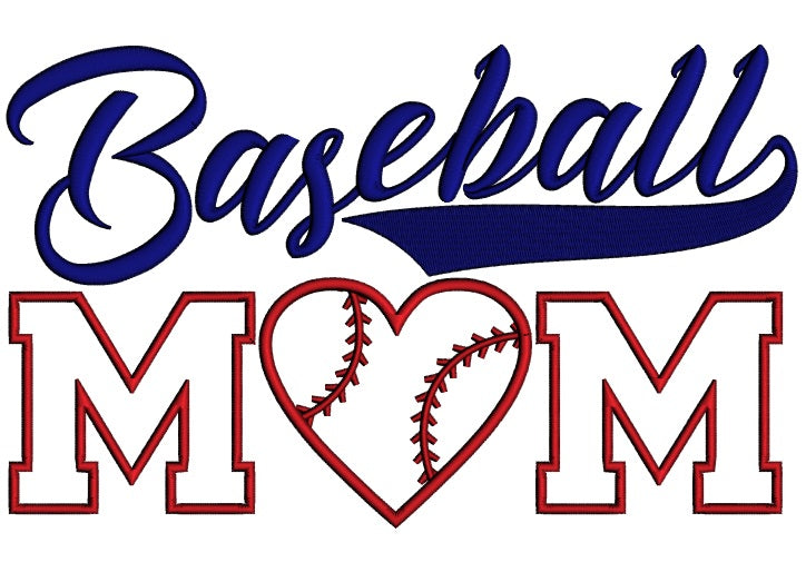 Baseball Mom With a Heart Sports Applique Machine Embroidery Design Digitized Pattern