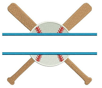 Baseball with Bats Split with a baseball Design Filled Machine Embroidery Digitized Pattern - Instant Download - 4x4 , 5x7, 6x10