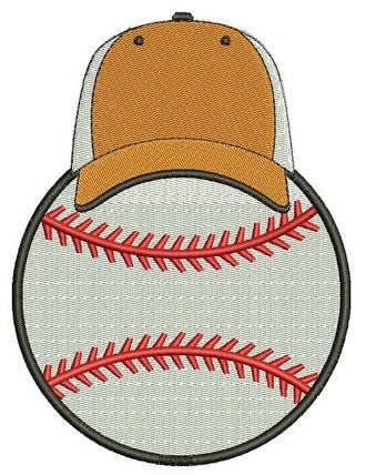 Baseball with a Hat Filled Machine Embroidery Digitized Design Pattern - Instant Download - 4x4 , 5x7, and 6x10 -hoops