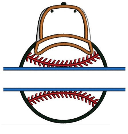 Baseball with a Hat Split Applique Machine Embroidery Digitized Design Pattern - Instant Download - 4x4 , 5x7, and 6x10 -hoops