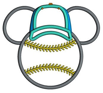 Baseball with what looks like Minnie Mouse Ears Applique Machine Embroidery Digitized Pattern- Instant Download - 4x4 ,5x7,6x10 -hoops