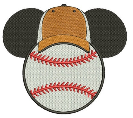 Baseball with what looks like Minnie Mouse Ears Machine Embroidery Filled Digitized Pattern- Instant Download - 4x4 ,5x7,6x10 -hoops