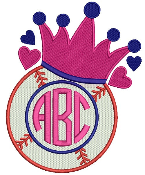 Baseball Crown Monogram Filled Machine Embroidery Design Digitized Pattern