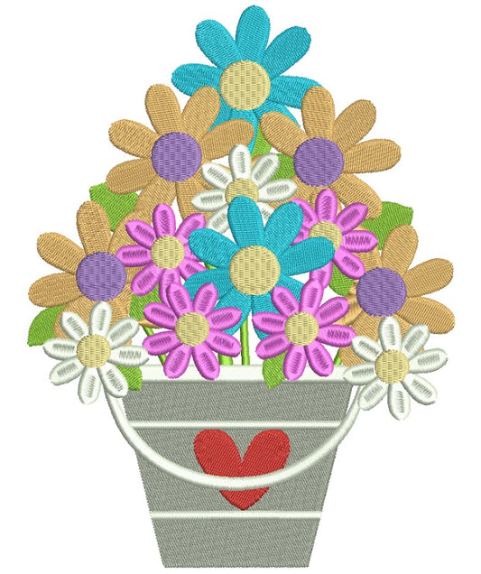 Basket With Flowers And Heart Filled Machine Embroidery Digitized Design Pattern