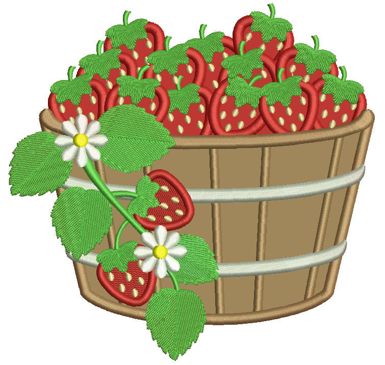 Basket With Strawberries And Daisies Applique Machine Embroidery Design Digitized Pattern