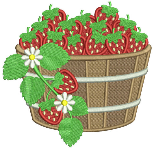 Basket With Strawberries And Daisies Filled Machine Embroidery Design Digitized Pattern