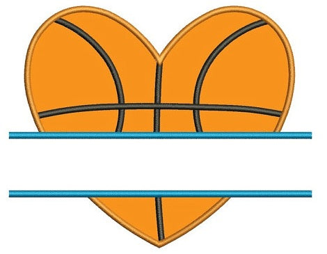 Basketball Heart Split Applique Machine Embroidery Digitized Design Pattern - Instant Download - 4x4 , 5x7, 6x10
