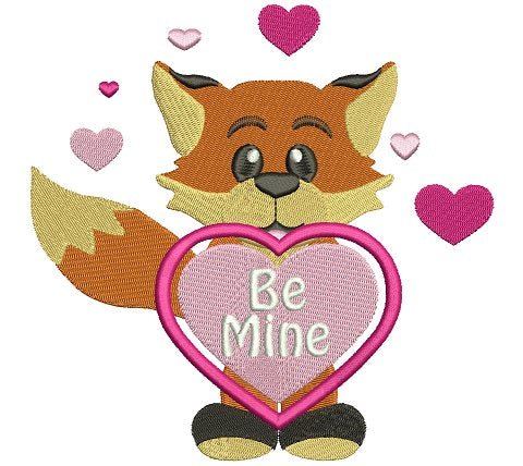 Be Mine Cute Little Fox With a Heart Filled Machine Embroidery Digitized Design Pattern