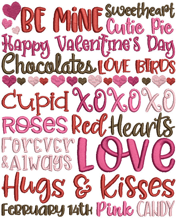 Be Mine Happy Valentine's Day Filled Machine Embroidery Design Digitized Pattern