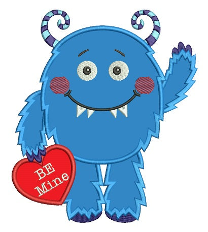 Be Mine Smiling Cute Little Monster Applique Machine Embroidery Digitized Design Pattern