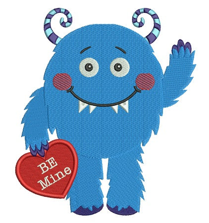 Be Mine Smiling Cute Little Monster Filled Machine Embroidery Digitized Design Pattern