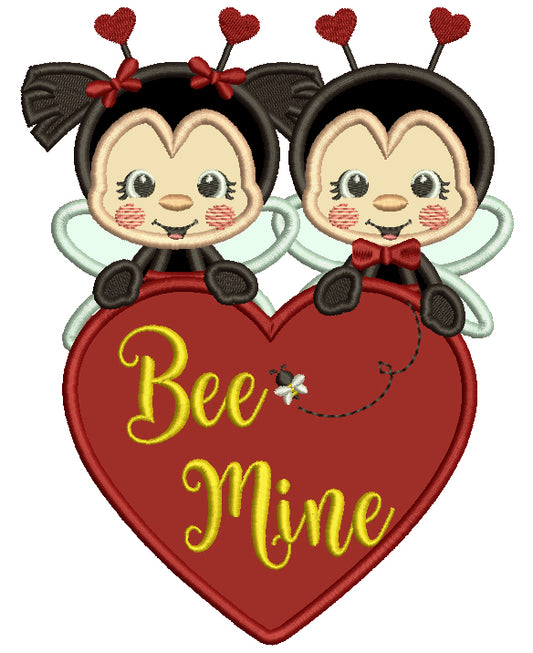 Be Mine Two Ladybugs Holding Hearts Applique Valentine's Day Machine Embroidery Design Digitized Pattern