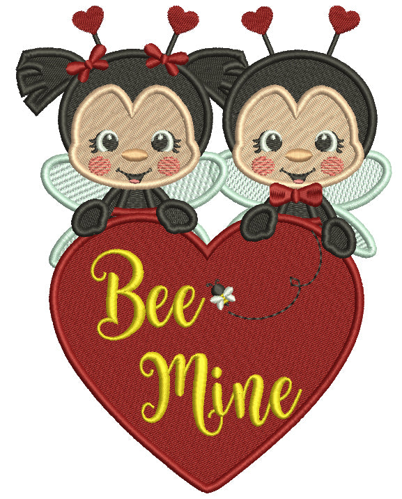 Be Mine Two Ladybugs Holding Hearts Filled Valentine's Day Machine Embroidery Design Digitized Pattern