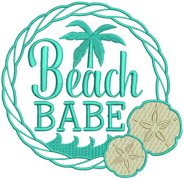 Beach Babe Waves And Palm Tree Summer Filled Machine Embroidery Design Digitized Pattern