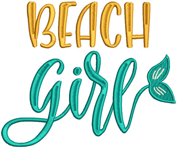 Beach Girl Mermaid Tail Filled Machine Embroidery Design Digitized Pattern