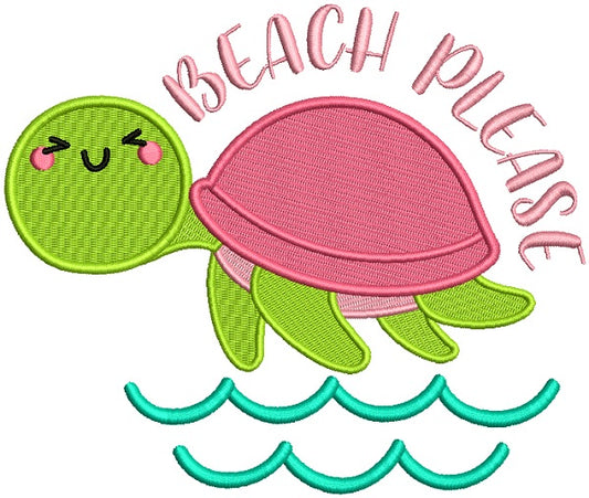 Beach Please Little Turtle Filled Machine Embroidery Design Digitized Pattern