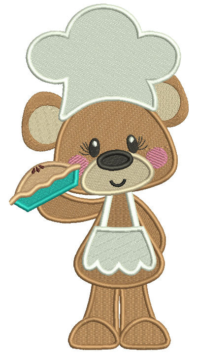 Bear Cook Holding a Pie Filled Machine Embroidery Digitized Design Pattern