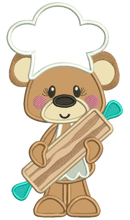 Bear Cook Holding a Rolling Pin Applique Machine Embroidery Design Digitized Pattern