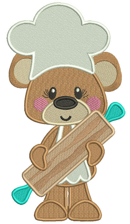 Bear Cook Holding a Rolling Pin Filled Machine Embroidery Design Digitized Pattern