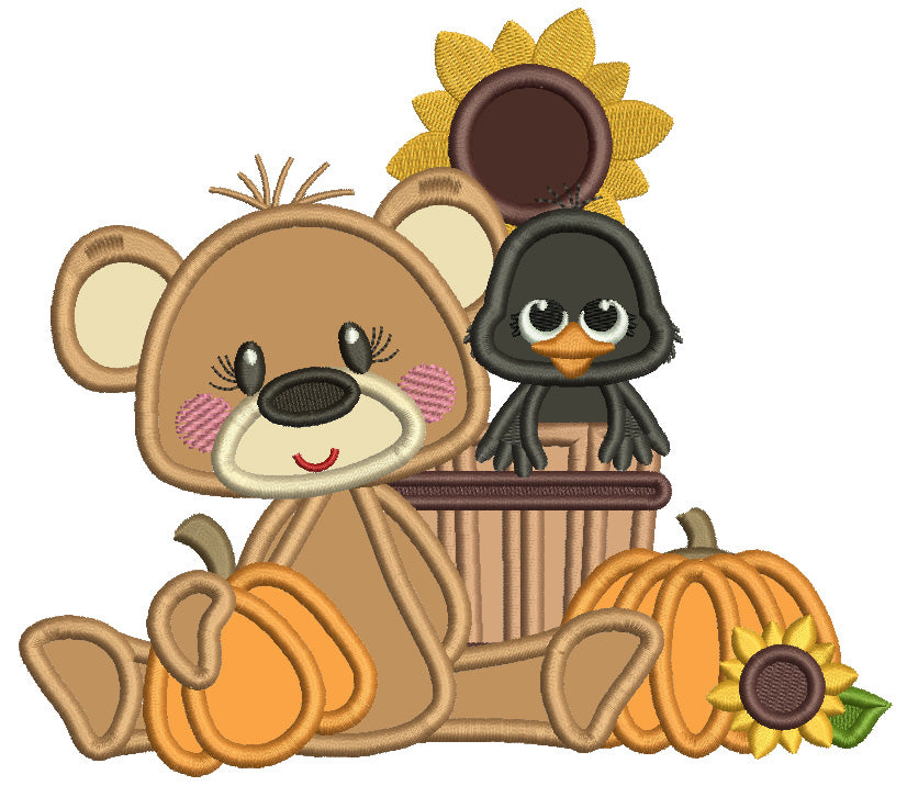 Bear Crow Pumpkins And Sunflower Applique Machine Embroidery Design Di ...