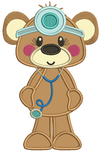 Bear Doctor With Stethoscope Applique Machine Embroidery Design Digitized Pattern