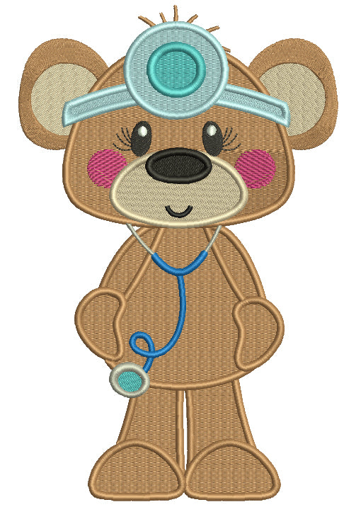 Bear Doctor With Stethoscope Filled Machine Embroidery Design Digitized Pattern