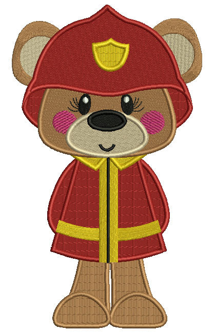 Bear Firefighter Filled Machine Embroidery Digitized Design Pattern