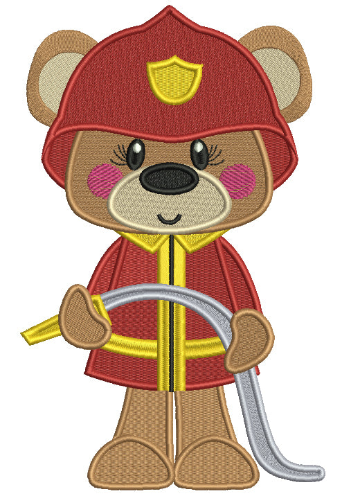 Bear Firefighter Holding a Hose Filled Machine Embroidery Design Digitized Pattern