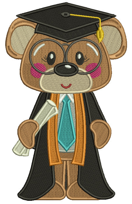 Bear Graduate Holding The Diploma School Filled Machine Embroidery Design Digitized Pattern