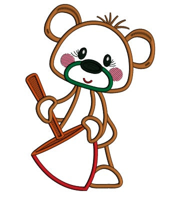 Bear Holding a Big Spinning Top Toy Applique Machine Embroidery Design Digitized Pattern