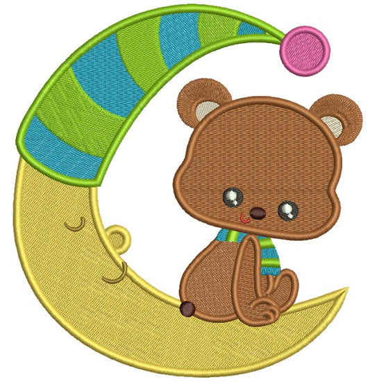 Bear One The Moon Filled Machine Embroidery Design Digitized Pattern