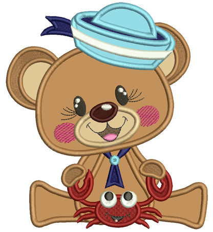 Bear Sailor With a Crab Applique Machine Embroidery Design Digitized Pattern